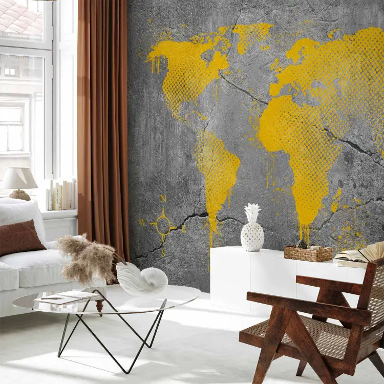 Mundo industrial - mapa amarillo de continentes en cemento