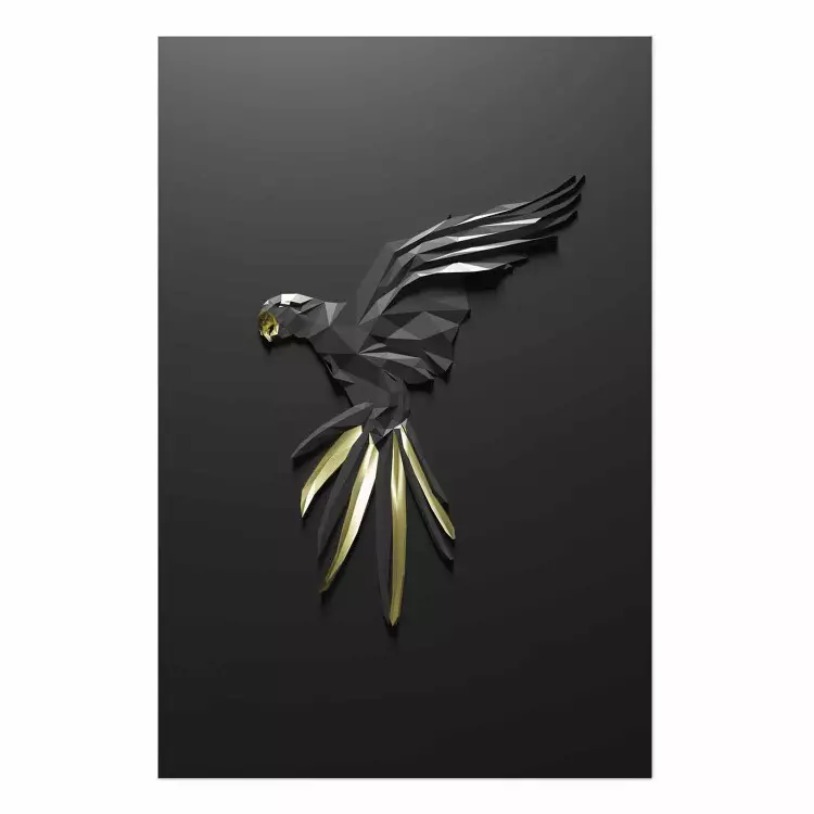 Poster Loro negro - figura abstracta de un pájaro con detalles dorados