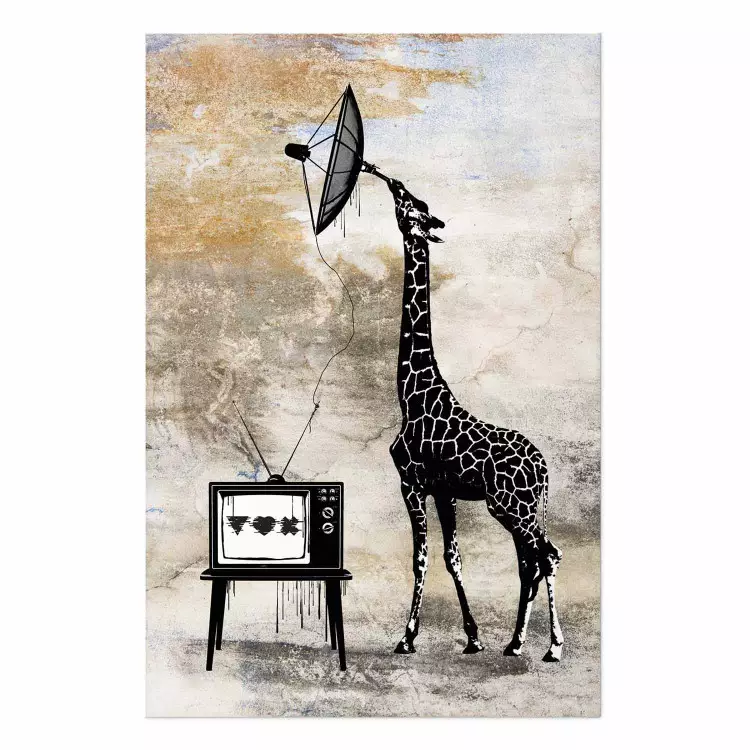 Poster Jirafa TV - figura abstracta de una jirafa negra sujetando una antena