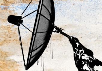 Poster Jirafa TV - figura abstracta de una jirafa negra sujetando una antena