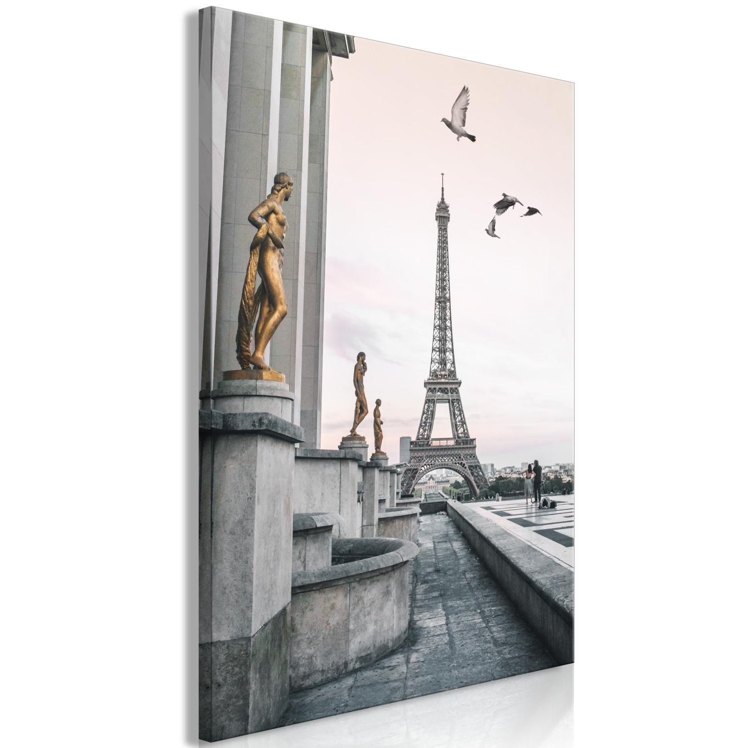 Cuadro moderno Pájaros sobre la ciudad - foto en blanco y negro con la Torre Eiffel