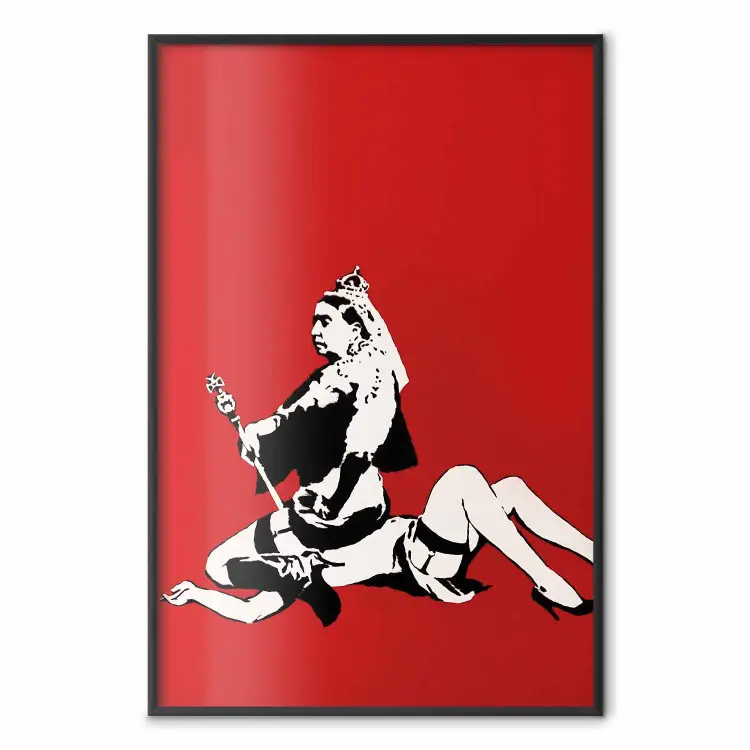 Reina - composición de mujer sentada sobre niña, estilo Banksy