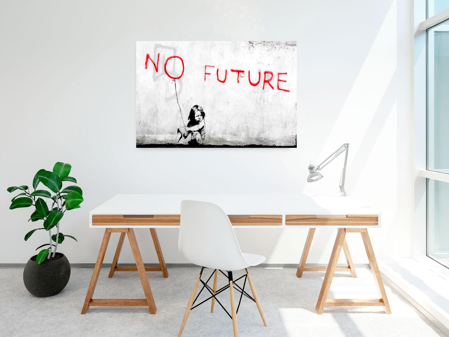 Póster Sin futuro - mural de una niña con letras en blanco y negro y rojo
