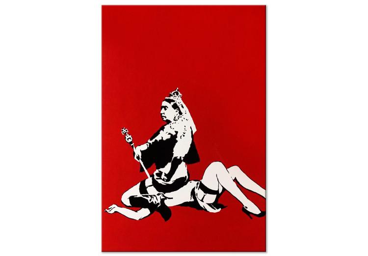 Banksy's Queen - Gráfico de estilo de arte callejero sobre fondo rojo