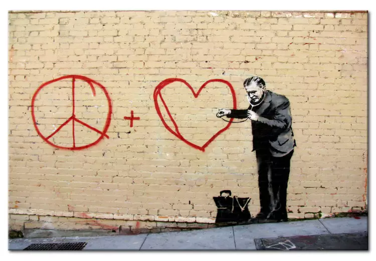 Médico pacifista (Banksy) - en pared ladrillos