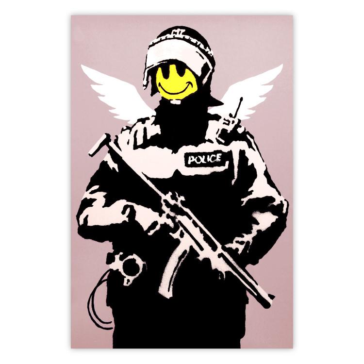 Agente - hombre con cara amarilla y alas, estilo Banksy