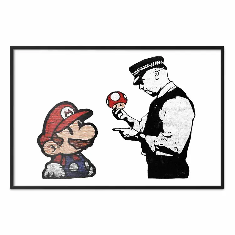 Mushroomer - figura colorida y agente negro sobre fondo blanco