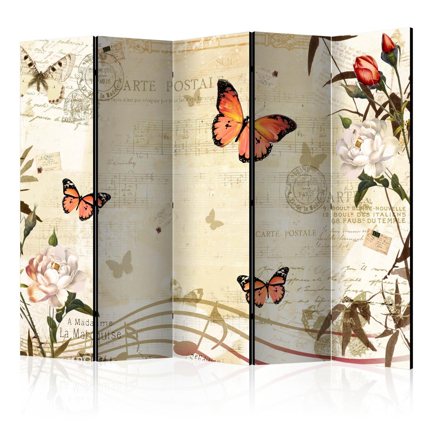 Biombo original Butterfly Melodies II (5 partes) - mariposas coloridas notas