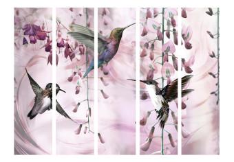 Biombo original Colibríes voladores (rosa) II (5 partes) - pájaros coloridos