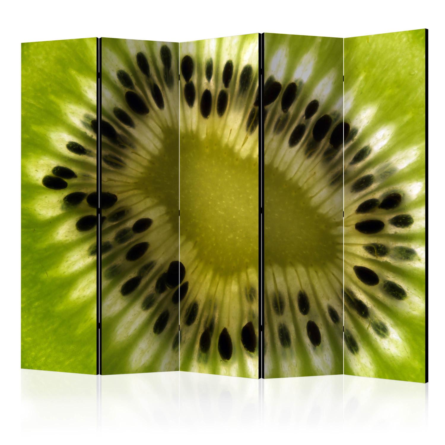 Biombo decorativo Frutas: kiwi II (5 partes) - primer plano pulpa verde