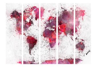 Biombo decorativo Mapa mundial: acuarelas rojas II (5 partes) - continentes de sangre