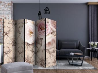 Biombo original Beige romántico II (5 piezas) - rosas en fondo decorativo