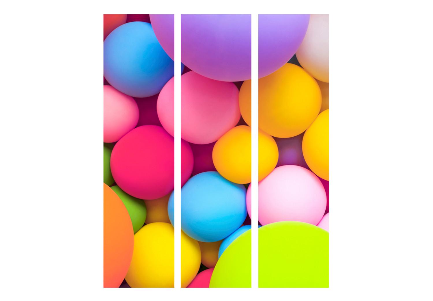 Biombo decorativo Bolas de colores (3 piezas) - formas geométricas multicolores en 3D
