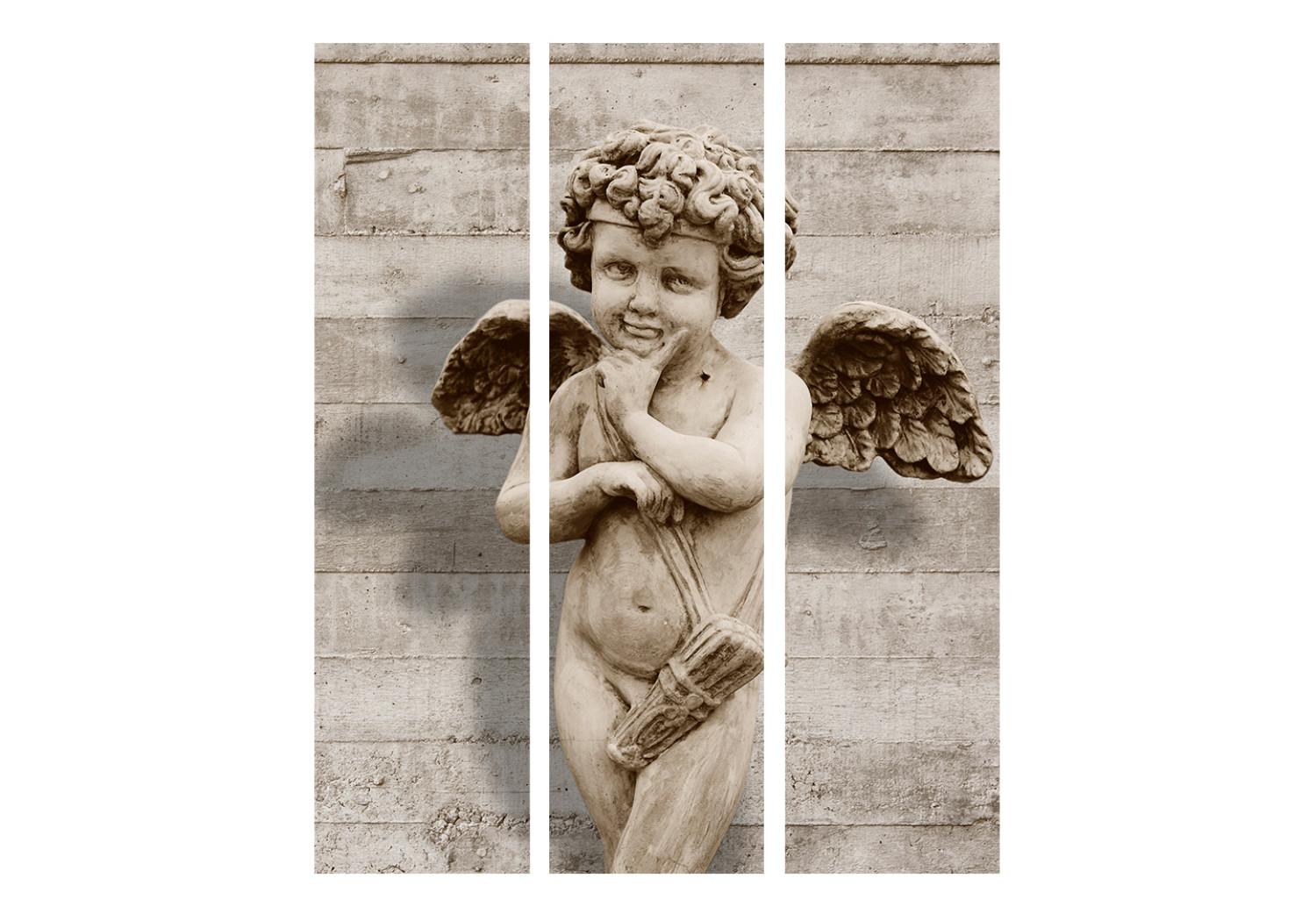 Biombo original Rostro angelical (3 piezas) - escultura sagrada de un niño con alas