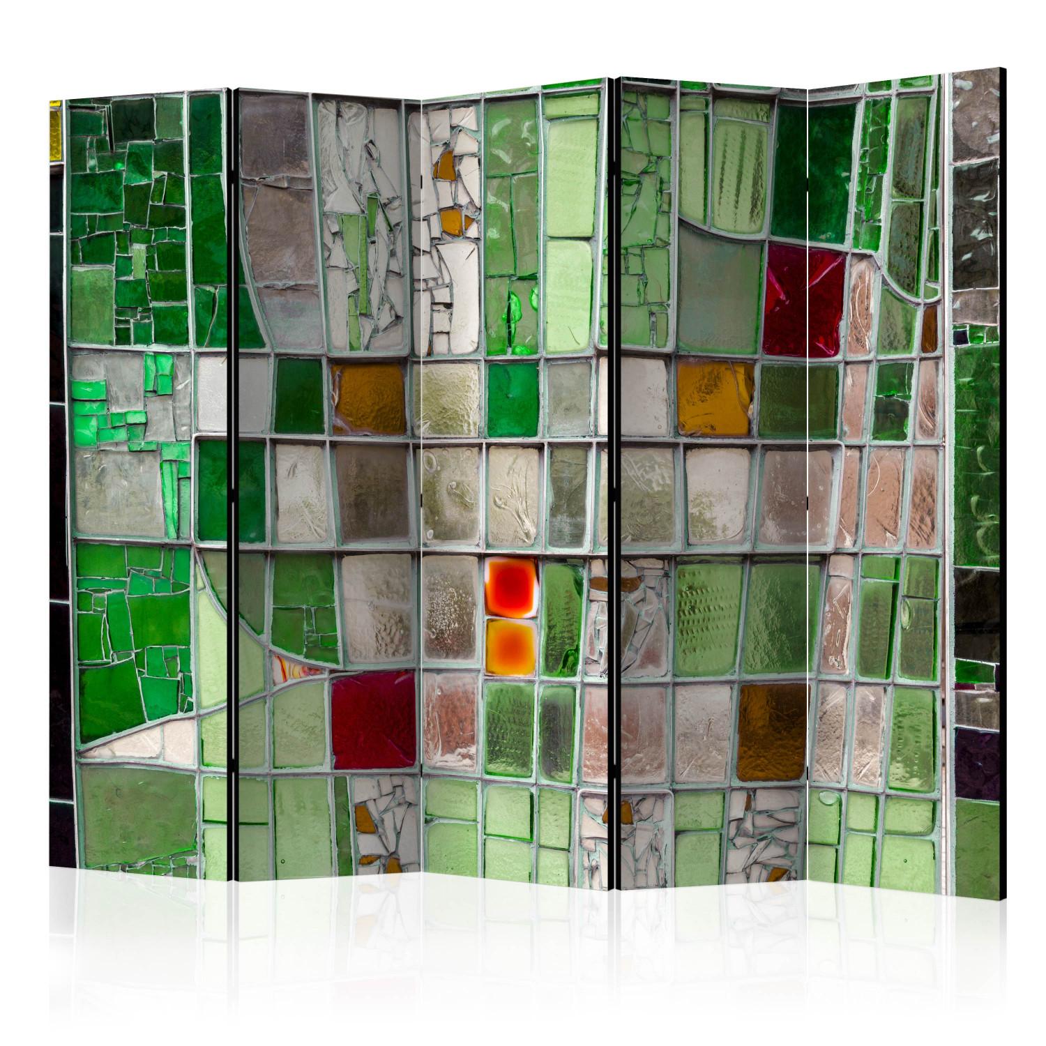 Biombo Vidriera Esmeralda II (5 partes) - mosaico de colores sobre vidrio