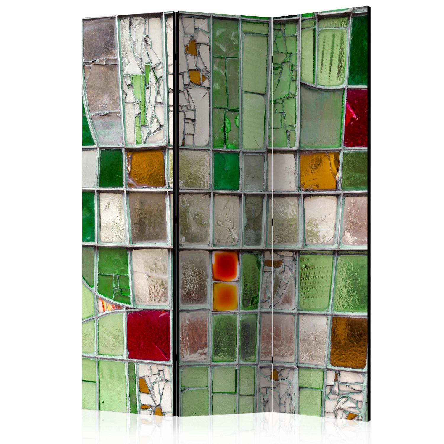 Biombo decorativo Vidriera esmeralda (3 partes) - Mosaico de colores vívidos