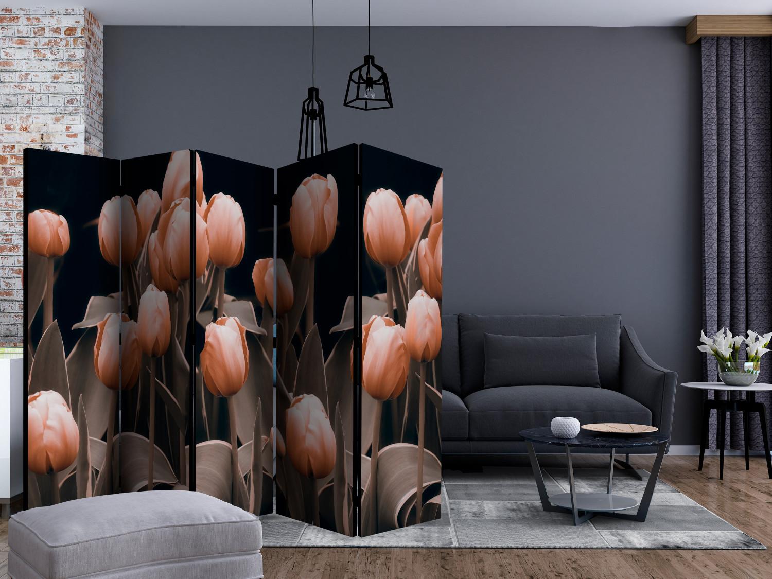 Biombo original Damas entre las flores II (5 partes) - ramo de tulipanes rosas