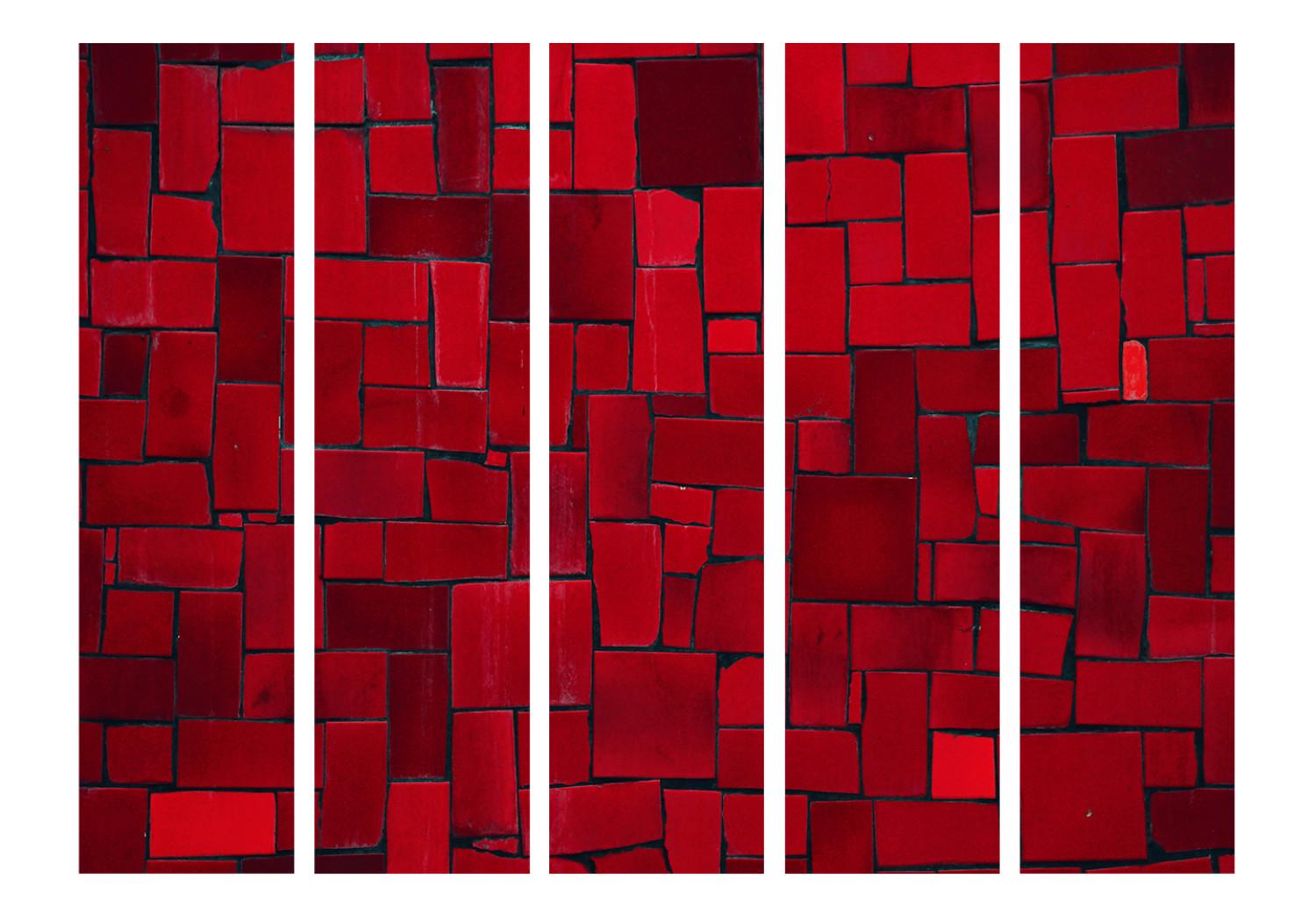 Biombo decorativo Imagen Roja II (5 partes) - mosaico de azulejos carmesí