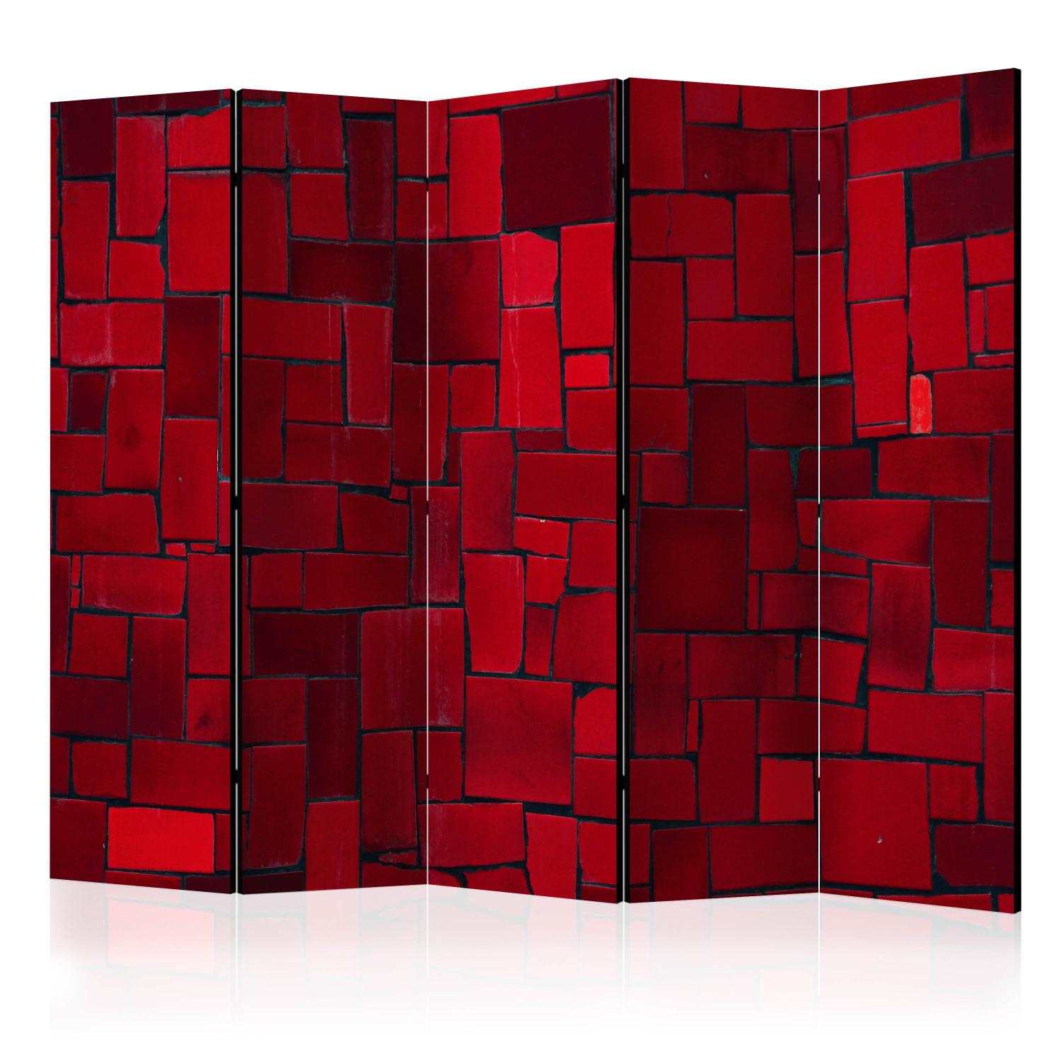 Biombo decorativo Imagen Roja II (5 partes) - mosaico de azulejos carmesí