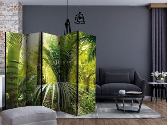 Biombo barato Green Avenue II (5 partes) - composición con palmeras en la jungla