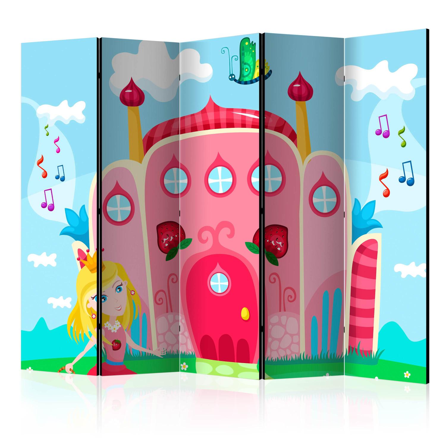 Biombo barato Castillo II (5 partes) - ilustración colorida con una niña para niños
