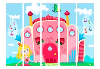 Biombo barato Castillo II (5 partes) - ilustración colorida con una niña para niños