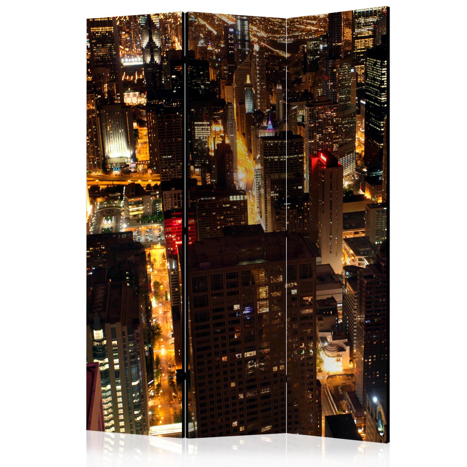 Biombo decorativo Ciudad de noche - Chicago (3 partes) - arquitectura urbana