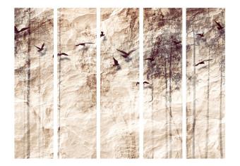 Biombo original Nature Card II (5 partes): pájaros en vuelo en bosque