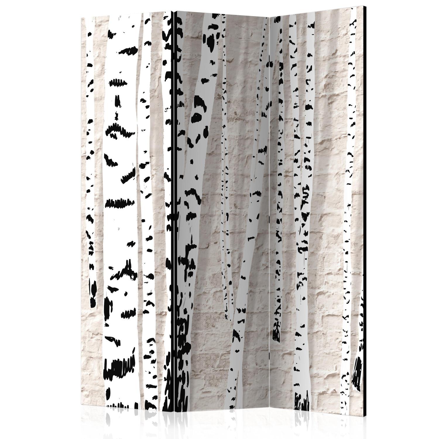 Biombo decorativo Bosque de abedules (3 partes): árboles en ladrillo beige
