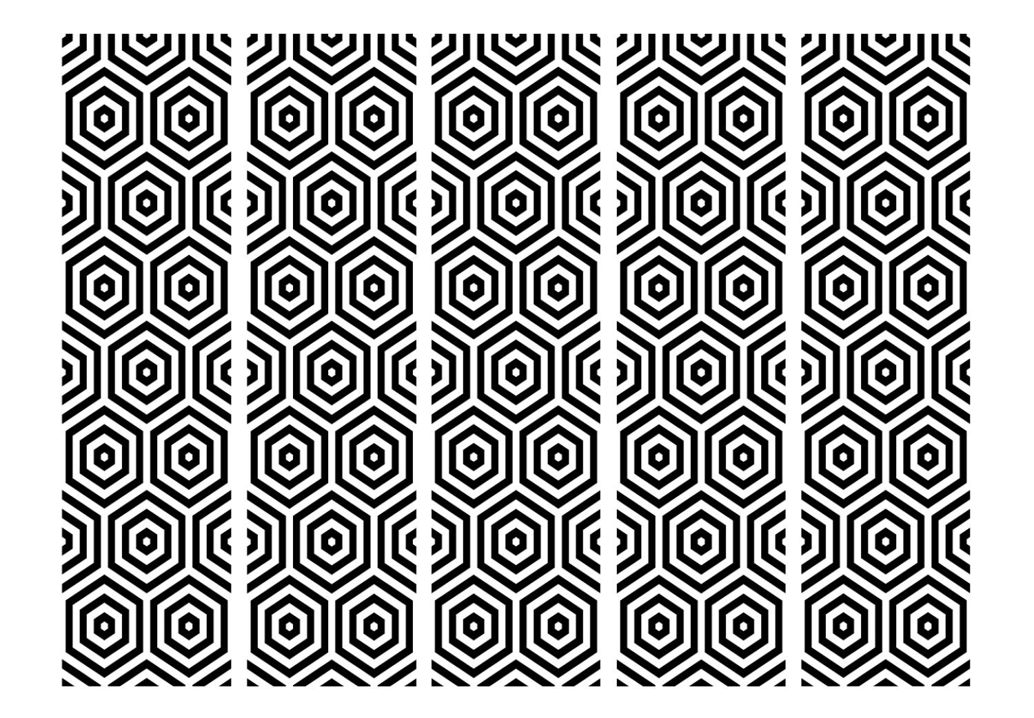 Biombo Hipnótico en blanco y negro II (5 partes) - patrones geométricos