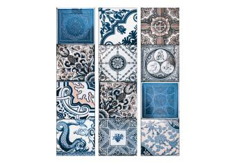 Biombo Arabesco Azul II (5 partes) - mosaico étnico en ornamentos retro