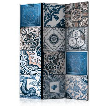 Biombo Arabesco Azul II (5 partes) - mosaico étnico en ornamentos retro