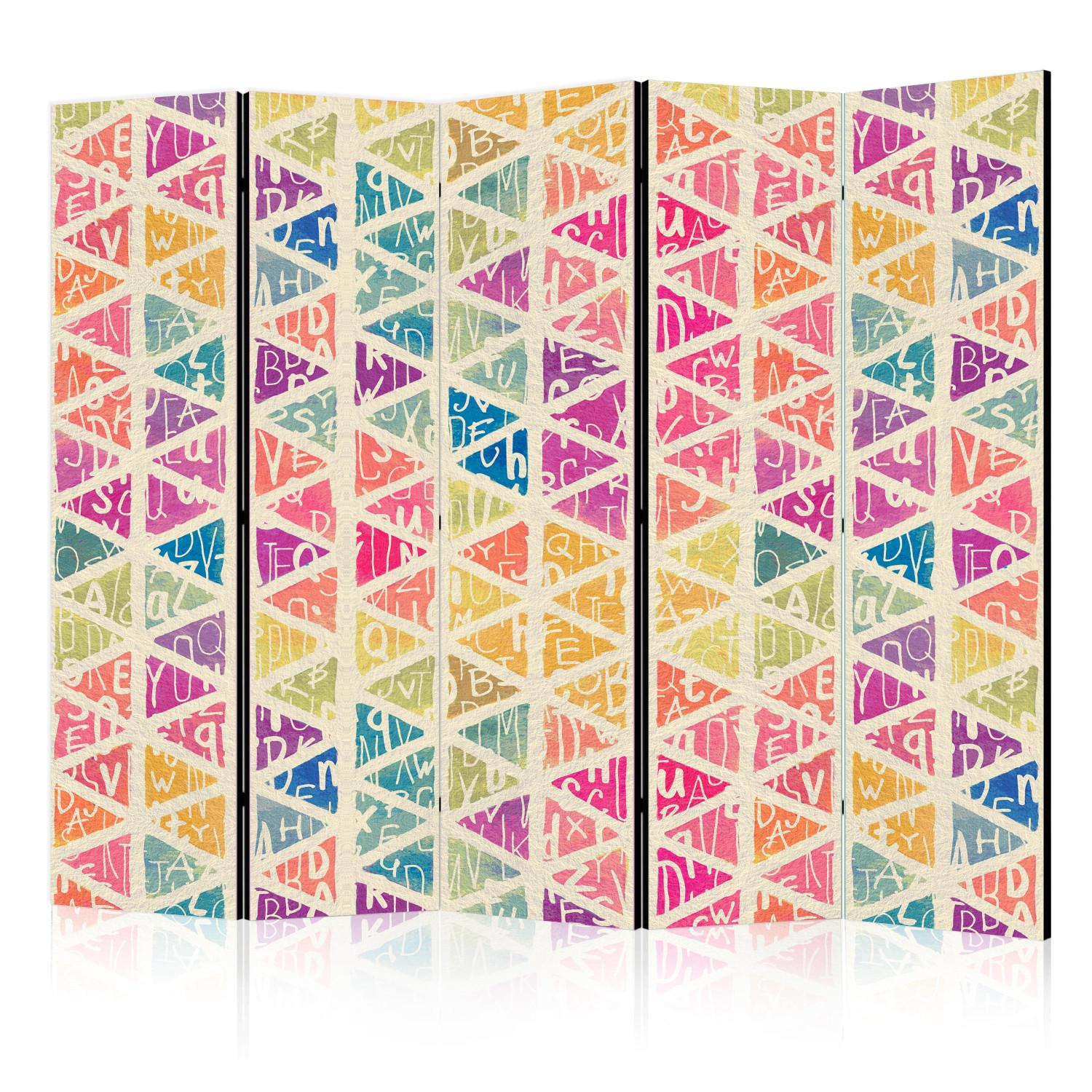 Biombo decorativo Letras y Triángulos II (5 partes) - figuras geométricas coloridas