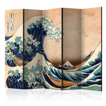 Biombo original Hokusai: Gran Ola en Kanagawa (reproducción) II (5 piezas) - agua