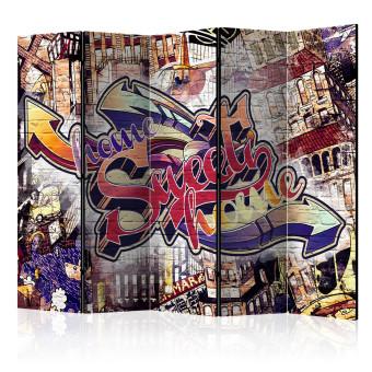 Biombo decorativo Odd graffiti II (5 piezas) - abstracto colorido con escritos