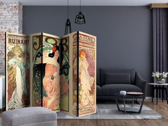 Biombo decorativo Alphonse Mucha: Mujeres II (5 partes) - modelo coloreado con letras