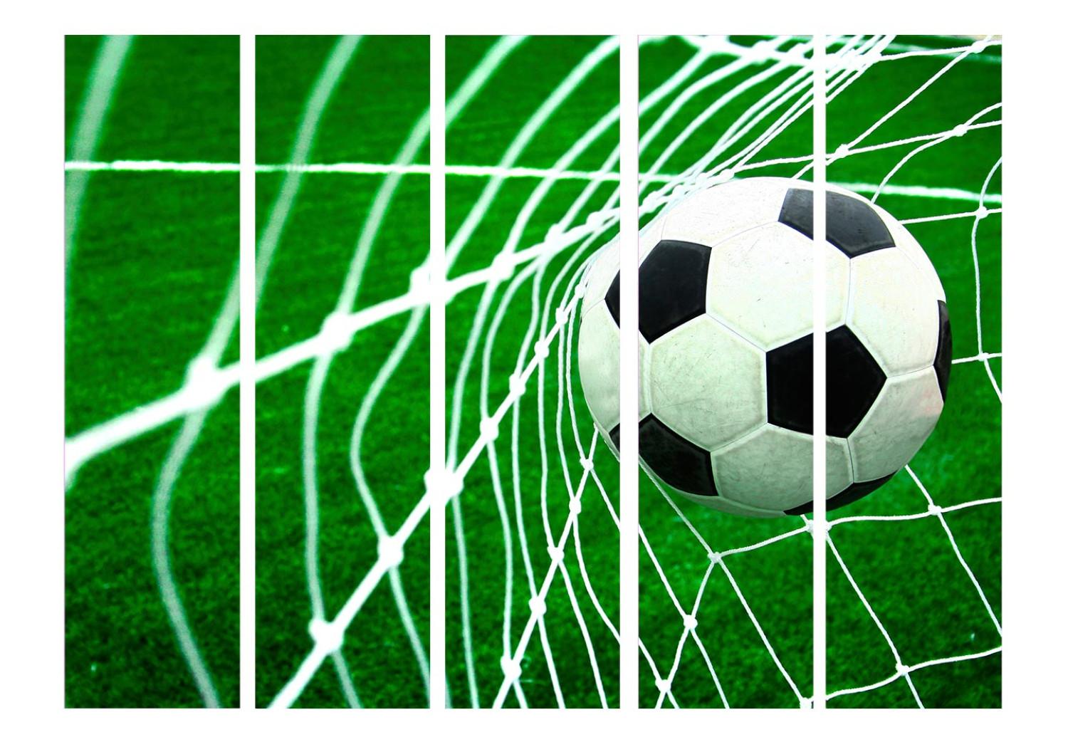 Biombo barato ¡Bien! II (5 partes) - fútbol sobre una red blanca y hierba verde