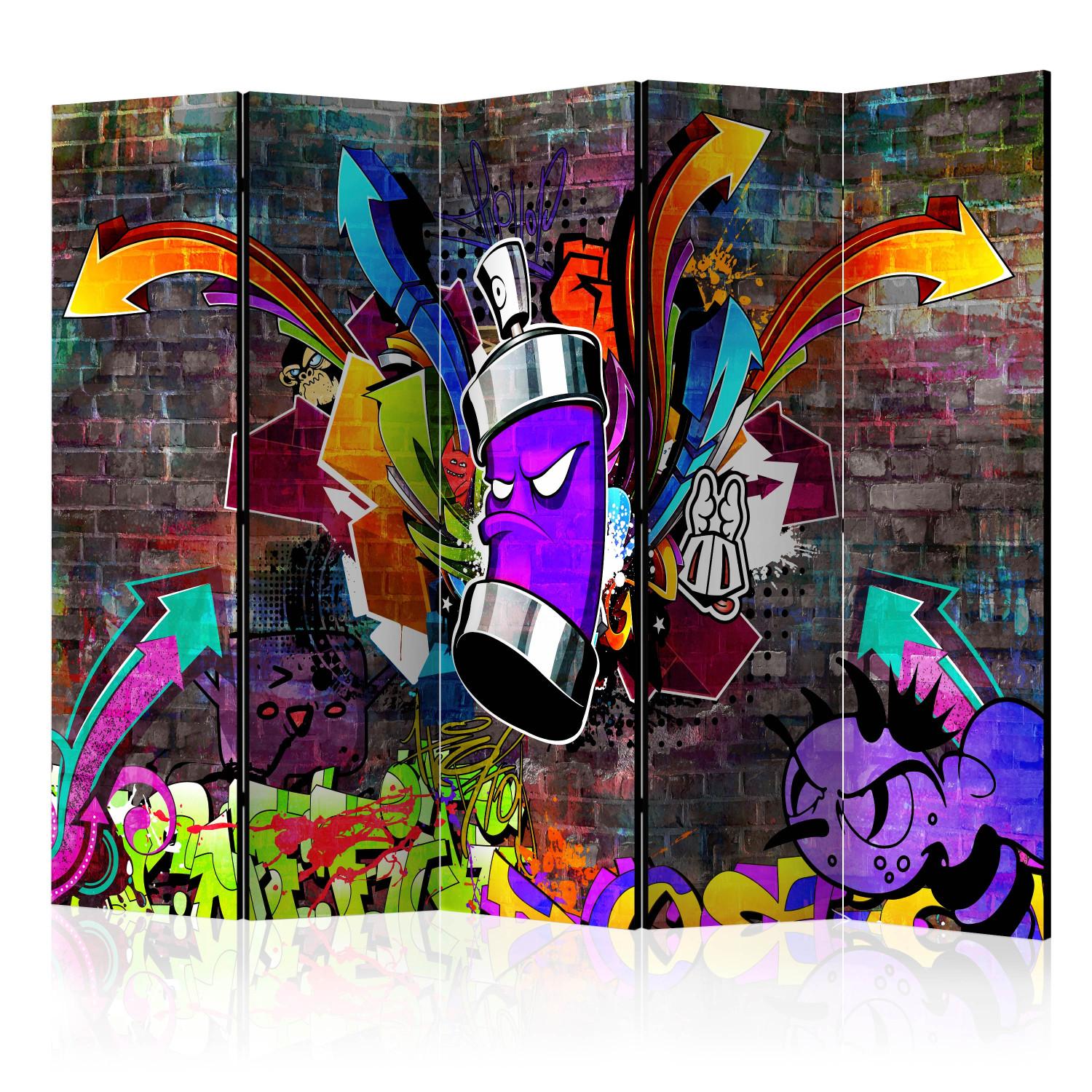 Biombo Graffiti: Colorful Attack II (5 partes) - mural urbano sobre ladrillos