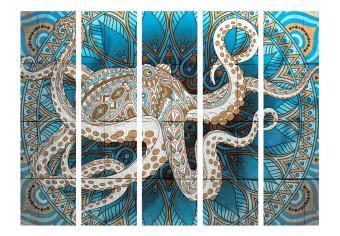 Biombo decorativo Octopus zen II (5 partes) - composición animal en diseños coloridos