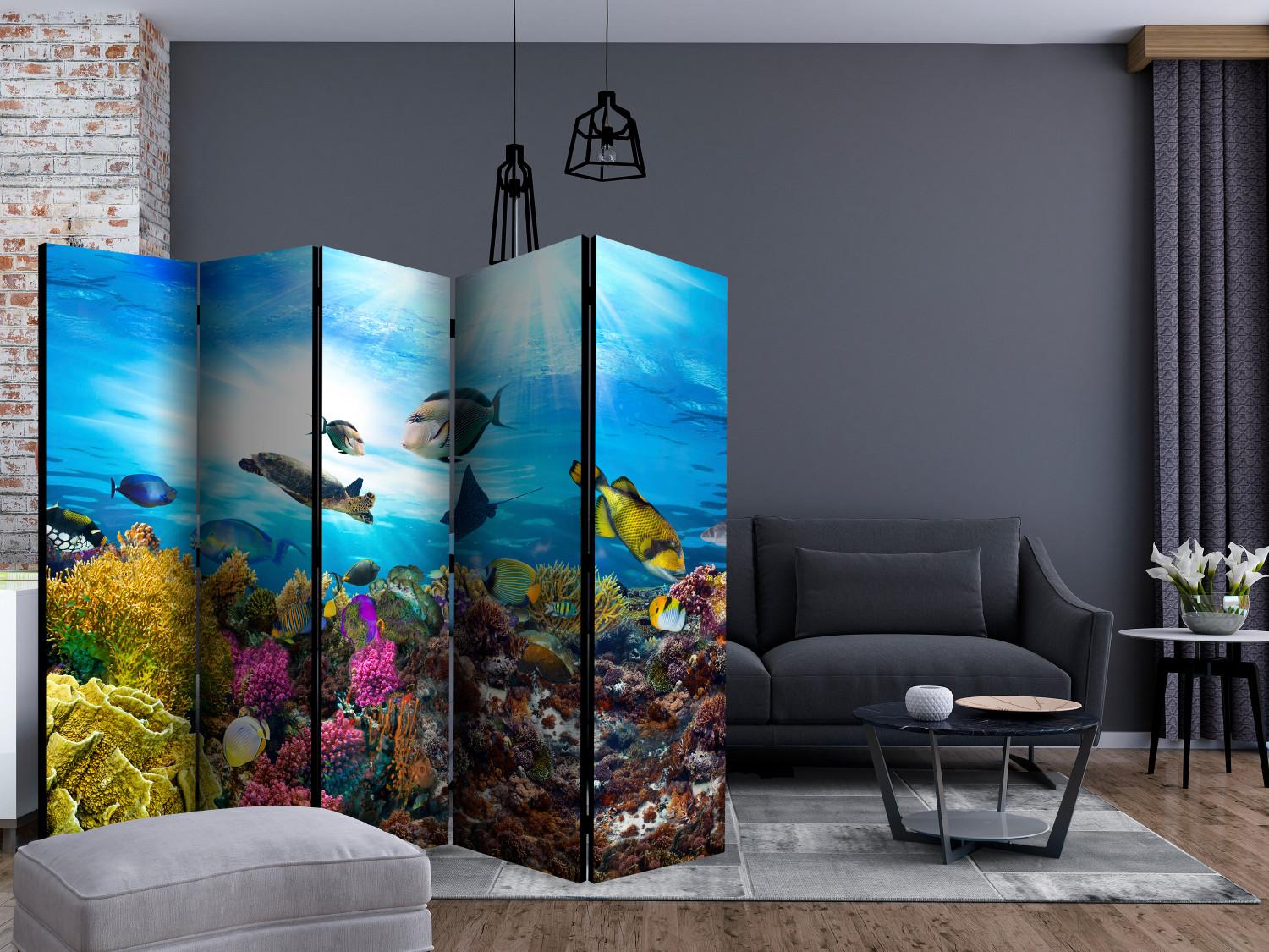 Biombo barato Colorful Coral Reef II (5 partes): animales marinos