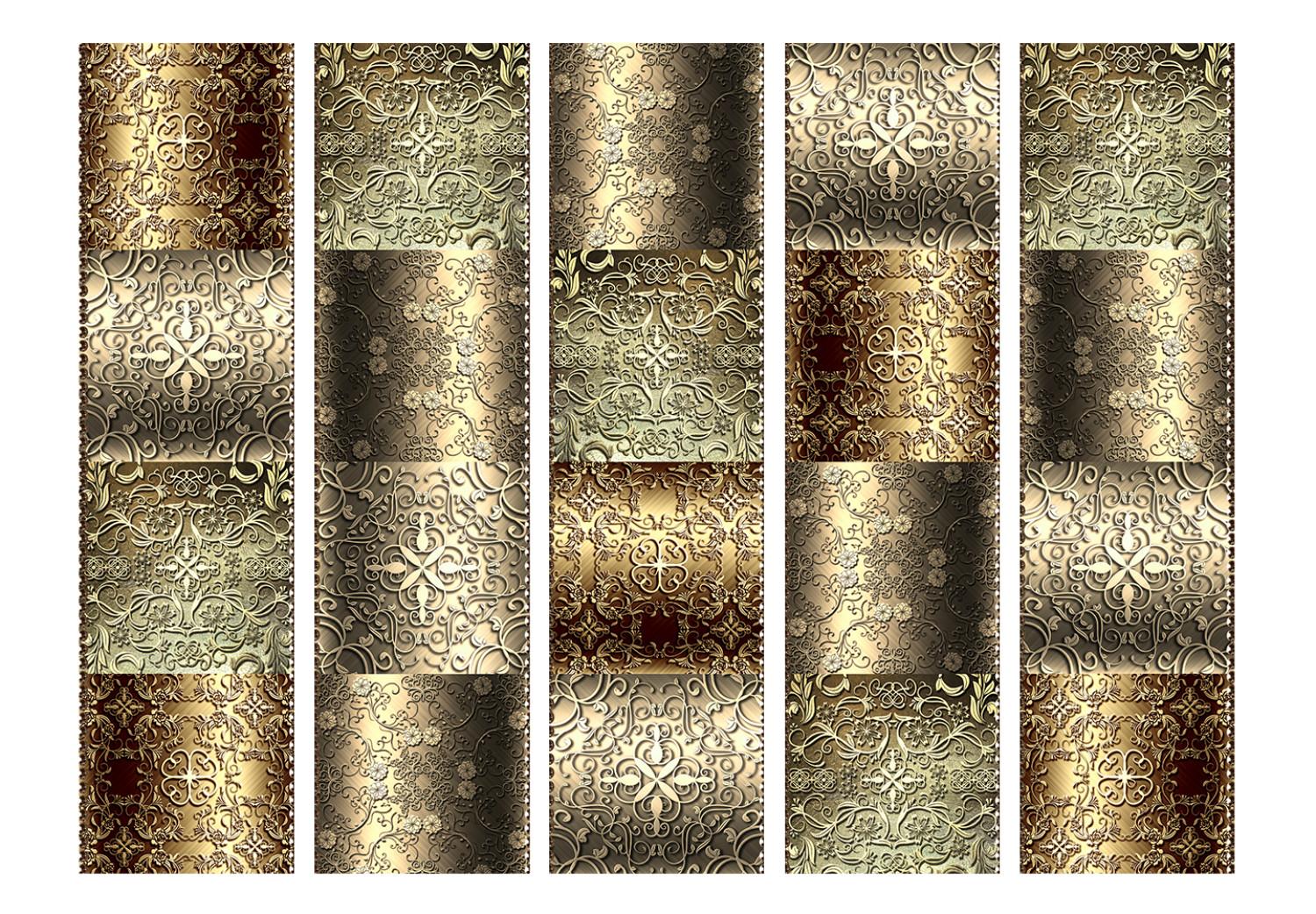 Biombo barato Baldosas metálicas II (5 partes) - composición elegante con adornos
