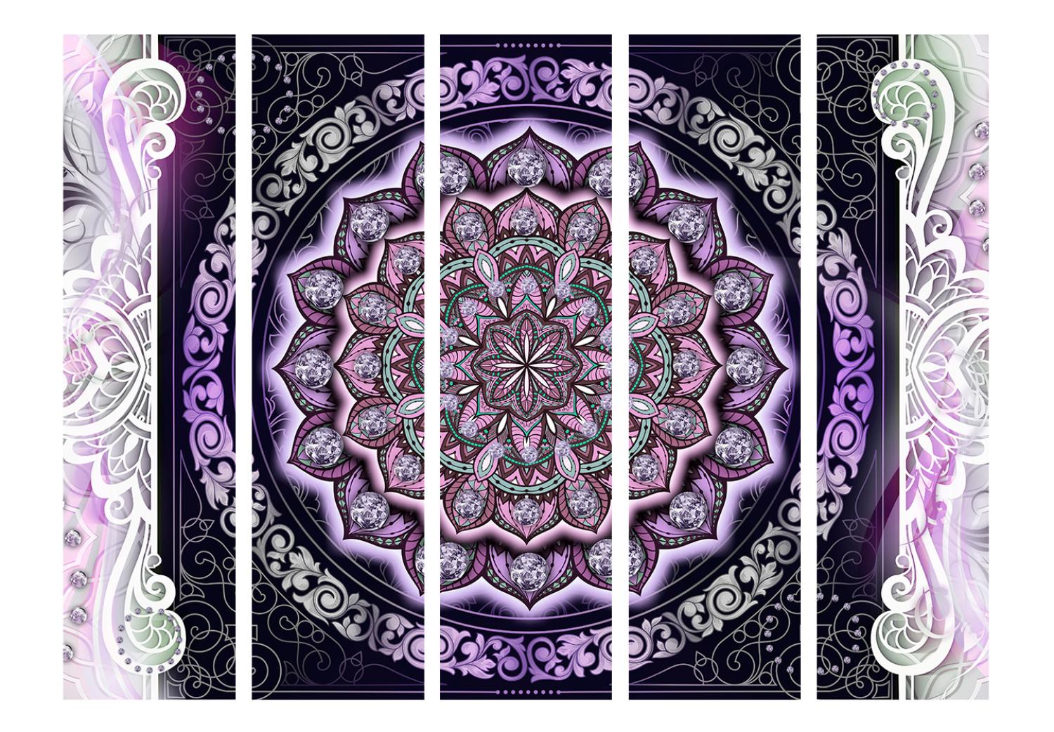 Biombo Vidriera circular (púrpura) II (5 partes) - fondo con adornos étnicos
