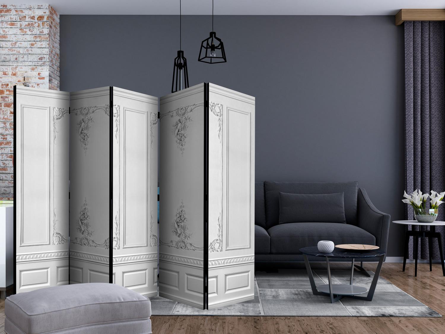 Biombo decorativo Muro del palacio II (5 partes) - elegante fondo gris con adornos