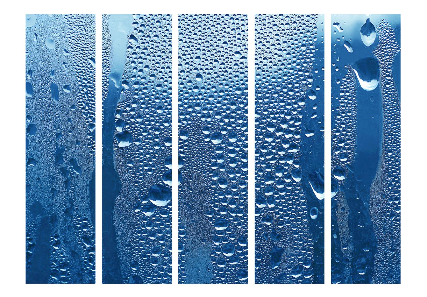 Biombo Gotas de agua sobre vidrio azul II (5 partes) - composición simple