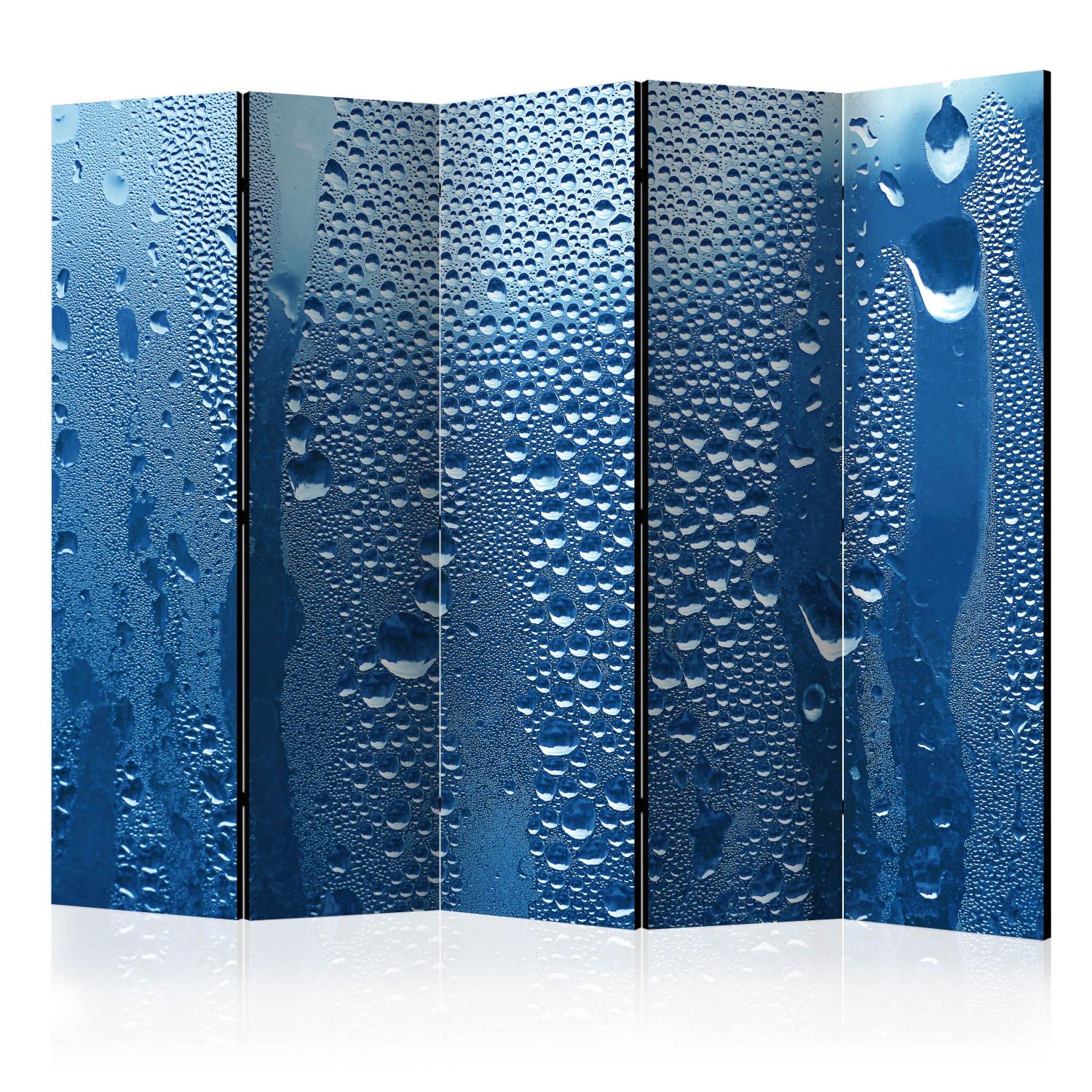 Biombo Gotas de agua sobre vidrio azul II (5 partes) - composición simple