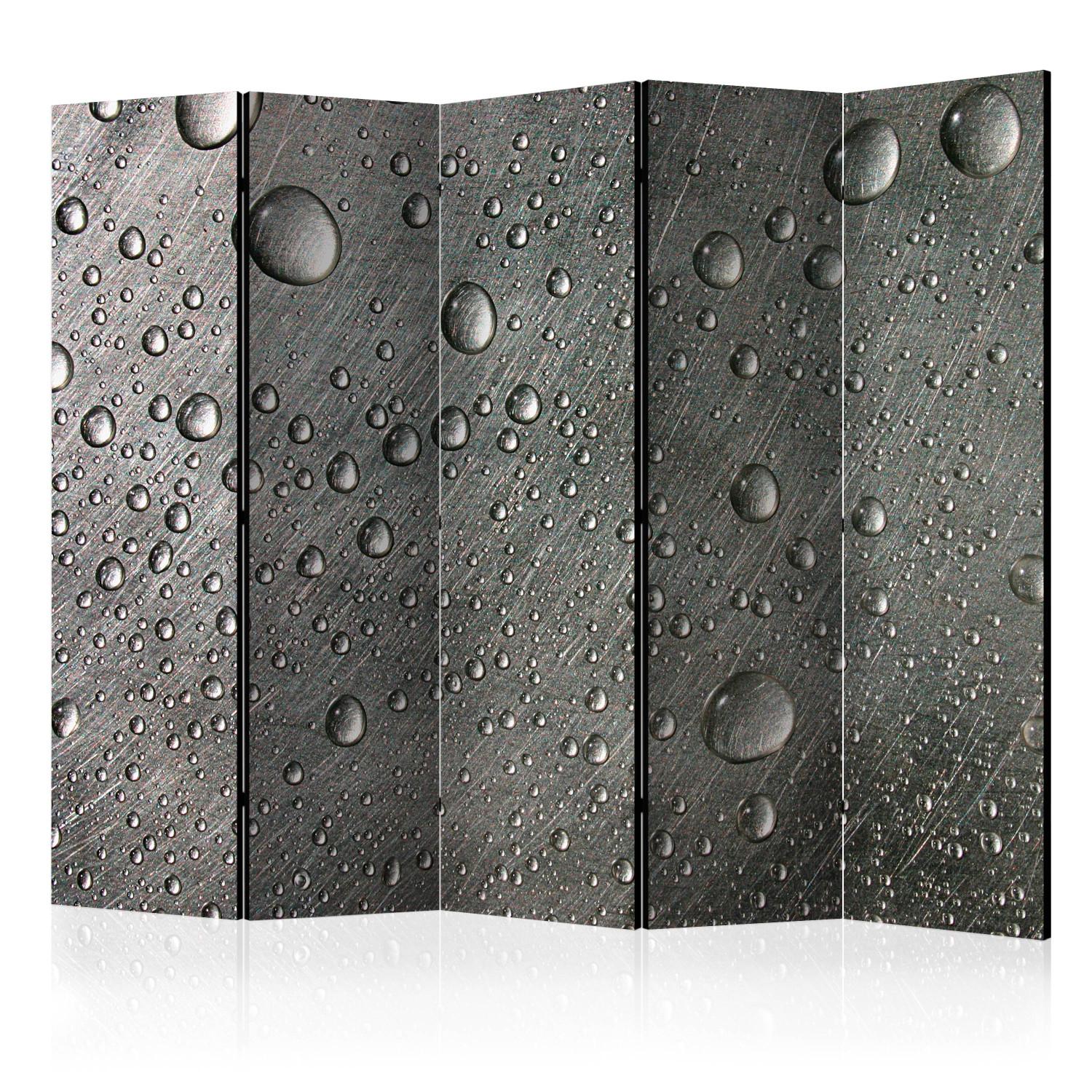 Biombo Superficie de acero con gotas de agua II (5 piezas) - modelo gris