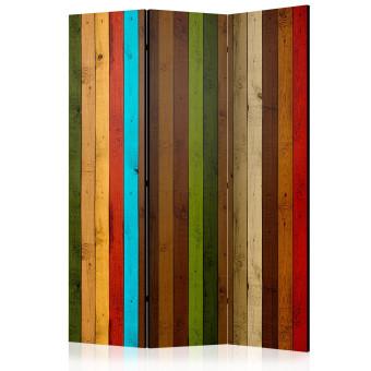 Biombo original Arco iris de madera (3 partes): rayas de colores en tableros