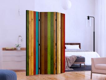 Biombo original Arco iris de madera (3 partes): rayas de colores en tableros