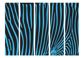 Biombo original Patrón de cebra (turquesa) II (5 partes) - rayas azules sobre negro