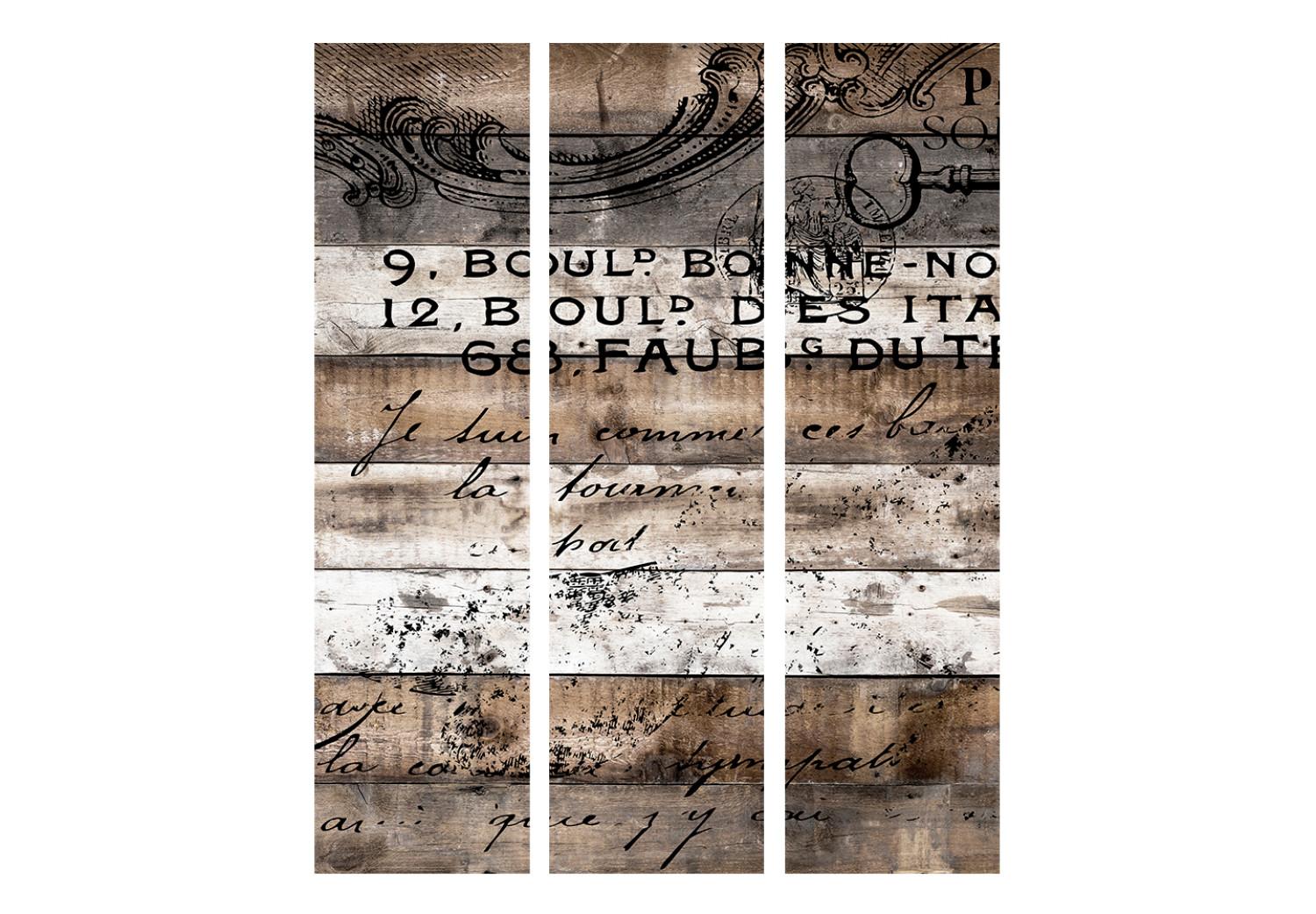 Biombo barato Viñedo viejo (3 piezas) - inscripciones negras en madera